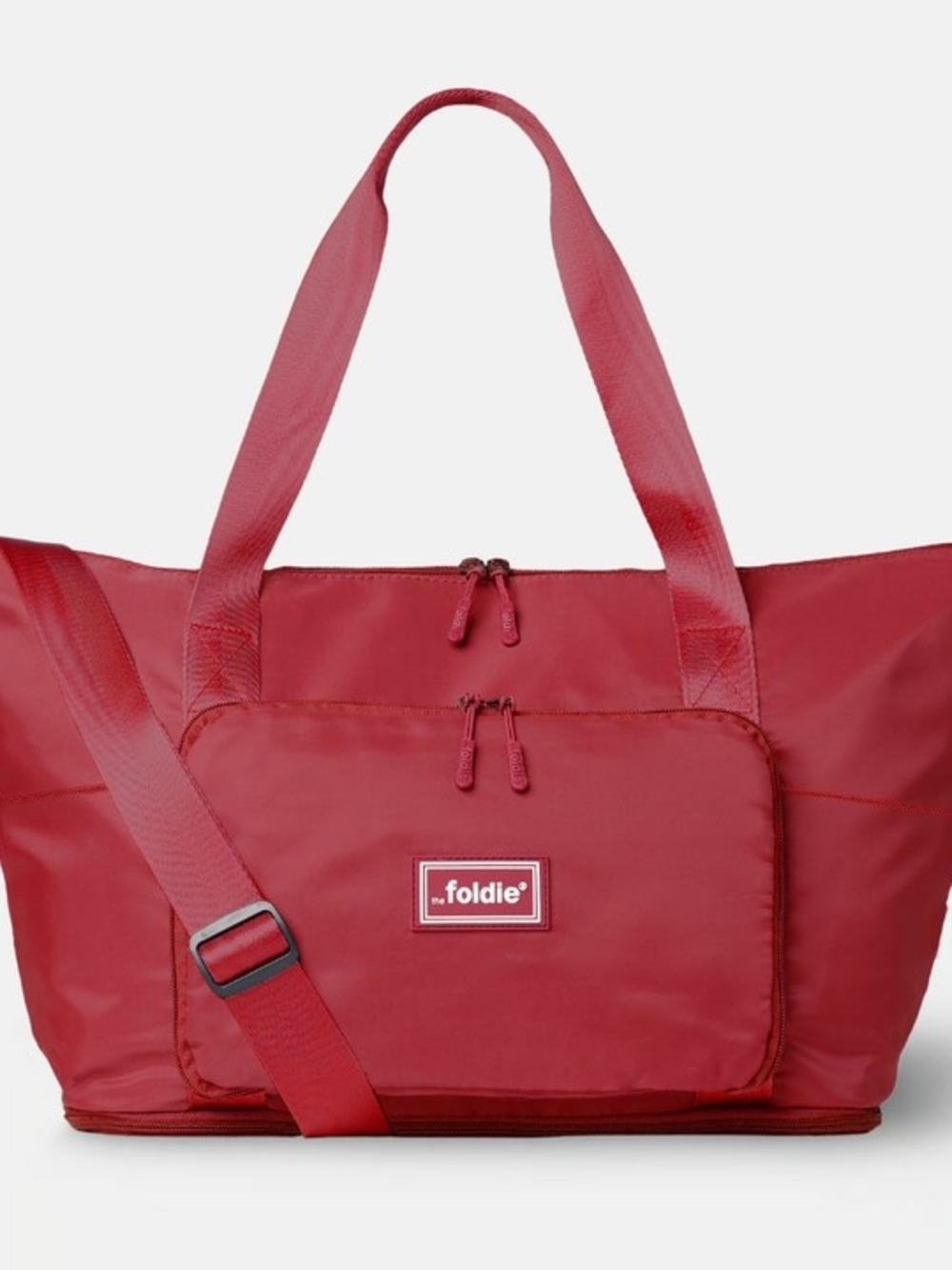 The Foldie Red Convertible Tote with Crossbody Strap